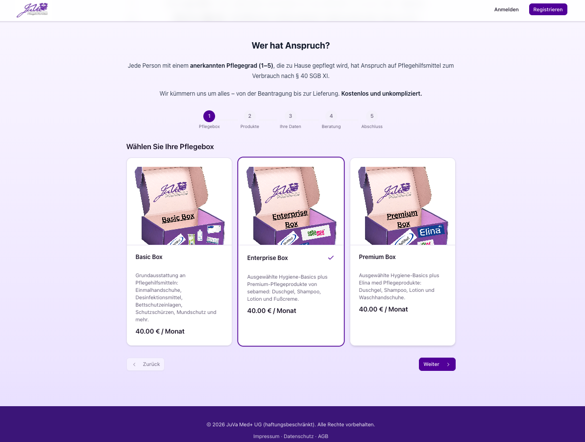 JuVa Care, Digitales Bestellportal für Pflegehilfsmittel